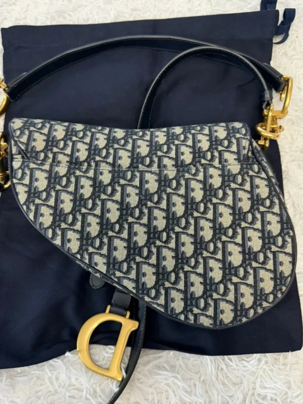 CHRISTIAN DIOR Oblique Saddle Bag With Strap in Blue - Picture 14 of 16